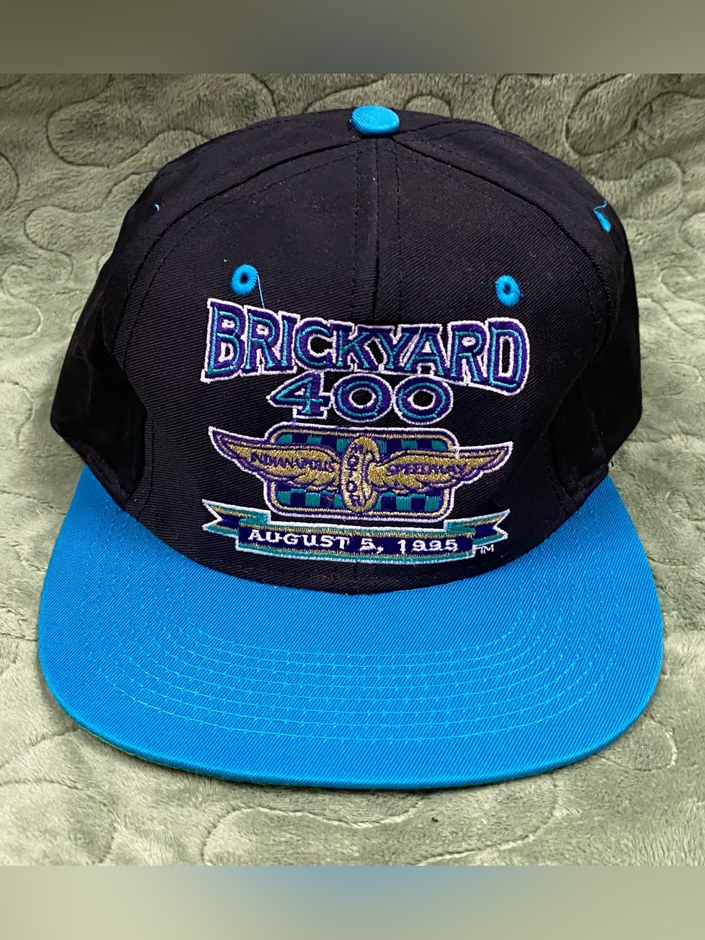 Vintage NASCAR Brickyard 400 August 5, 1995 Black And Teal Spa back Hat, Logo7